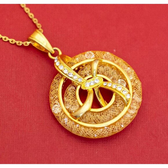 Jewelry - 18 inch, Vintage Medallion Abstract Pendant Bronze Necklace - F38